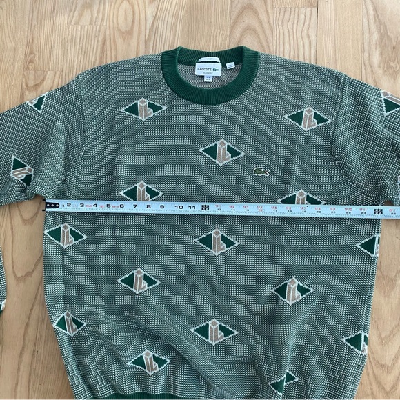 Lacoste Monogram Jacquard Logo Crewneck Sweater Green Paris Preppy Heritage XL - Picture 6 of 7
